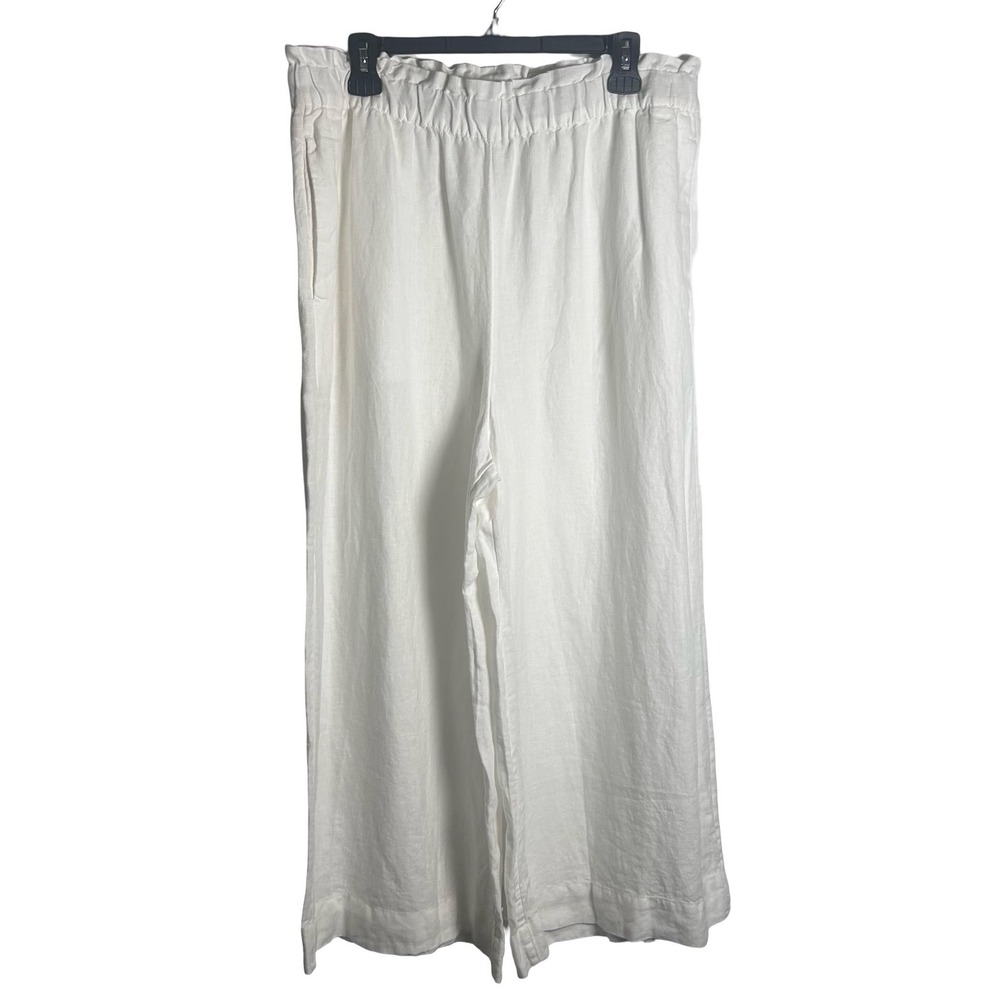 Chico's 100% Linen Wide Leg Ankle Pant Size 2.5 US 14 Beach Lagenlook Minimalist